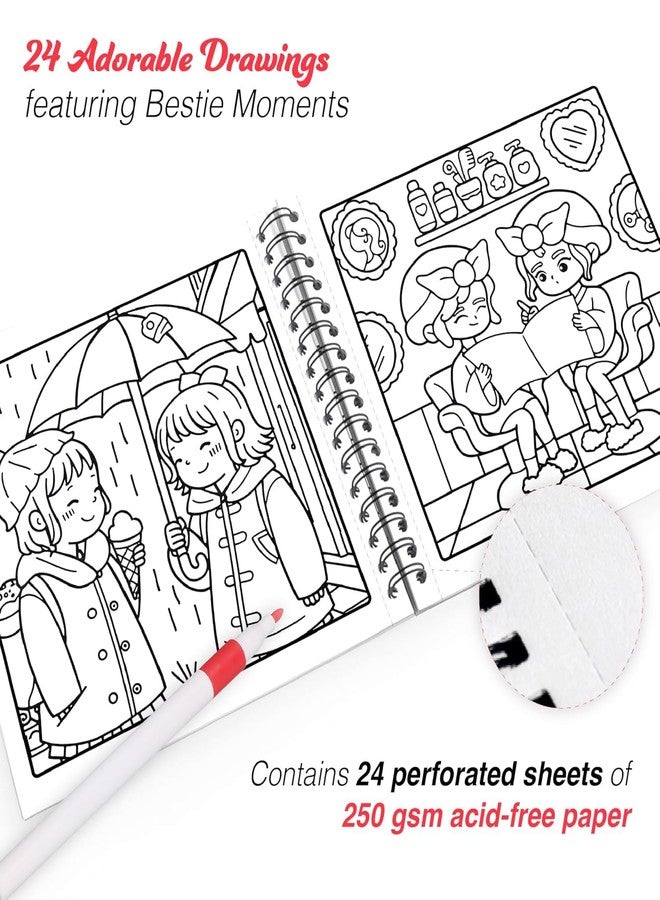 The Crafthives Bestie Moments Coloring Book Set | Adorable Friendship-Themed Pages with Cute & Girly Designs | Includes 12 Vibrant Acrylic Markers | Creative & Relaxing Art Activity Kit - Image 5